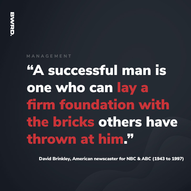 “A successful man is one who can lay a firm foundation with the bricks others have thrown at him.”   - David Brinkley, American newscaster for NBC & ABC (1943 to 1997)