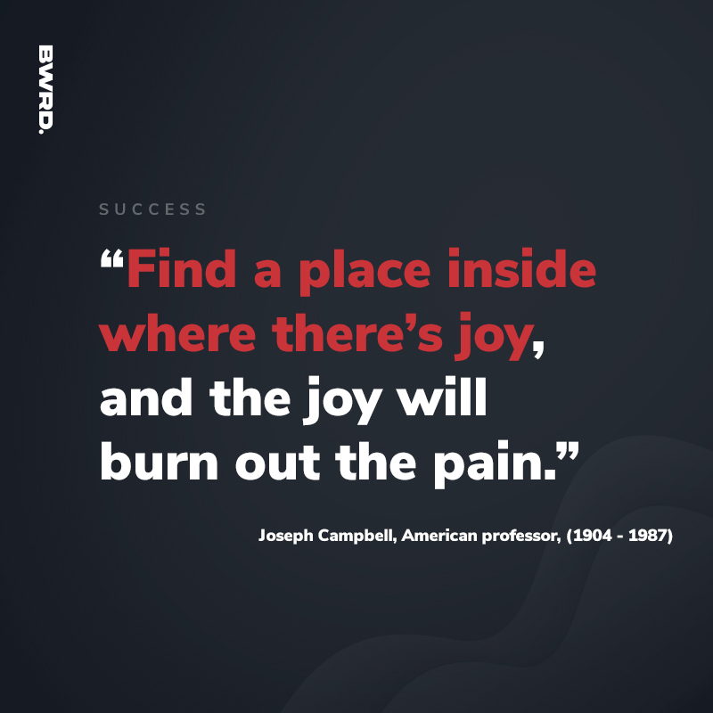 “Find a place inside where there’s joy,  and the joy will  burn out the pain.”   Joseph Campbell, American professor, (1904 - 1987)