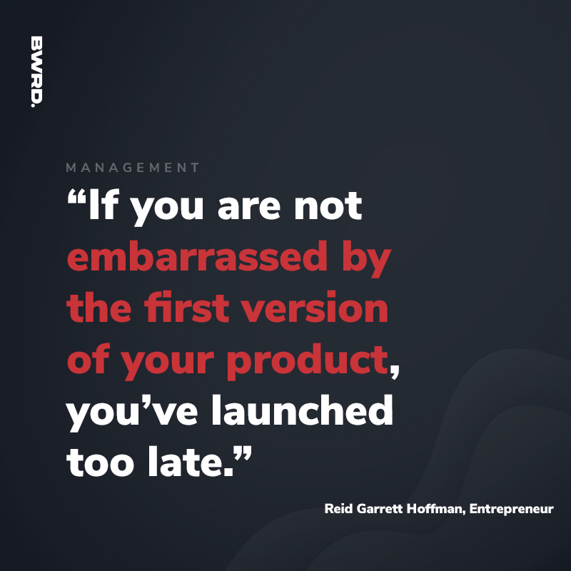 “If you are not embarrassed by the first version of your product, you’ve launched too late.” – Reid Garrett Hoffman, Entrepreneur